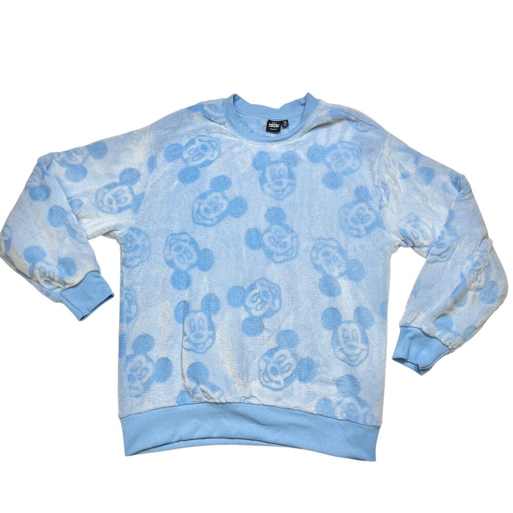 Disney Mickey Mouse Sweatshirt Womens Medium Baby Blue Allover Print Fleece